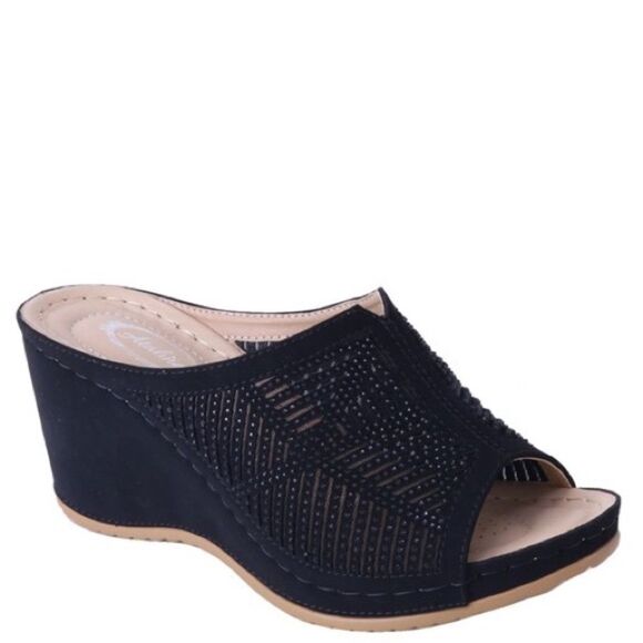 2 Left! Italina White Comfort Embellished Platform Wedge Sandal 10 - Picture 4 of 6